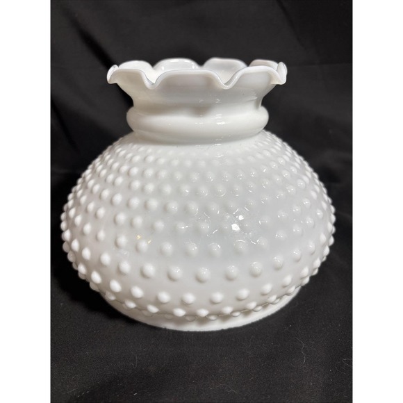Vintage White Milk Glass Ruffled Top Hobnail Hurricane Lamp Shade 7" Fitter - Picture 3 of 10